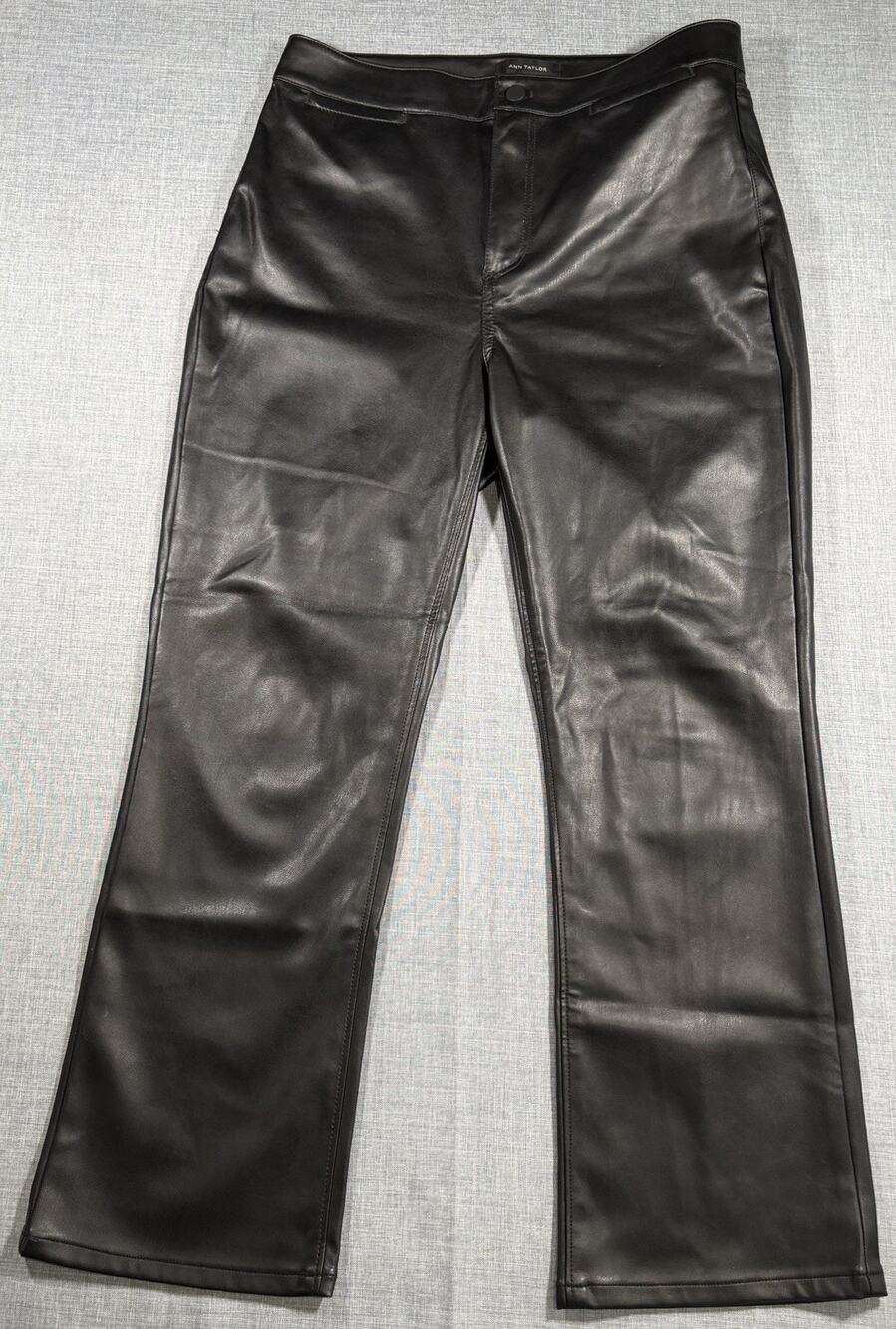 Ann Taylor Faux Leather Pants Womens Size 8 Black Straight Leg Vegan Leather